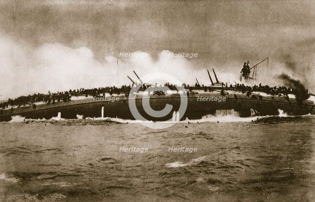 The sinking of the German cruiser 'Blücher' in the North Sea, World War I, January 24, 1915. Artist: Unknown