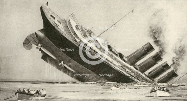 The sinking of the 'Lusitania', 7 May 1915. Artist: Unknown