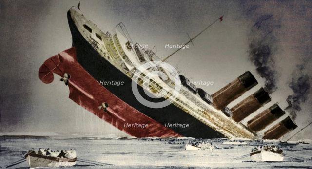 The sinking of the 'Lusitania', 7 May 1915. Artist: Unknown.