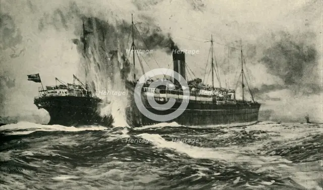 The sinking of the SS 'Arabic', First World War, 19 August 1915, (c1920). Creator: Unknown.