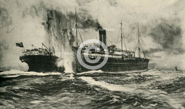 The sinking of the SS 'Arabic', First World War, 19 August 1915, (c1920). Creator: Unknown.