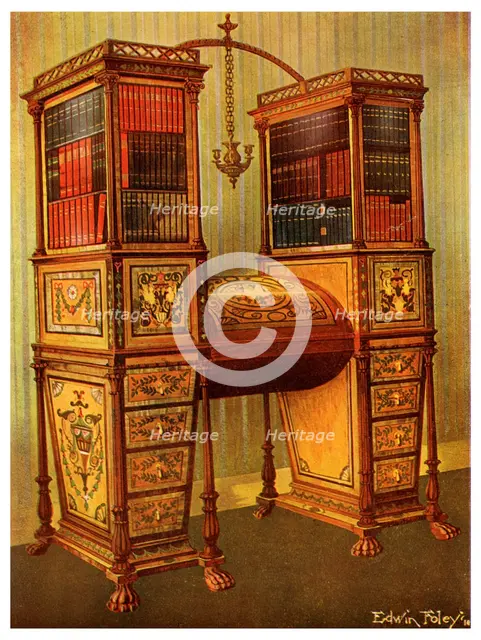The Sister Inlaid Double Secretaire and Bookcase Cabinet, Sheraton, 1911-1912.Artist: Edwin Foley