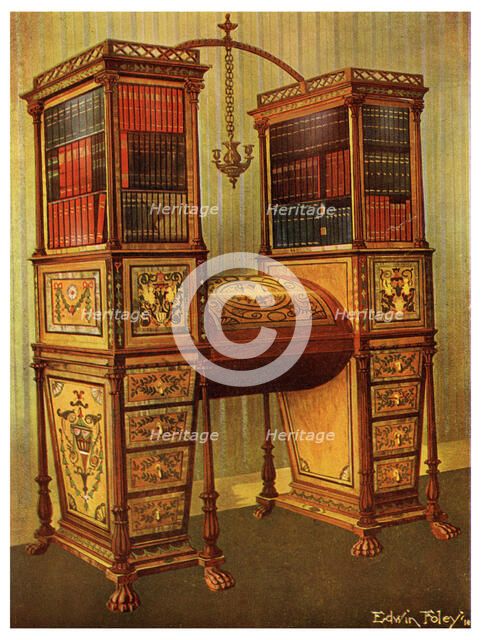 The Sister Inlaid Double Secretaire and Bookcase Cabinet, Sheraton, 1911-1912.Artist: Edwin Foley