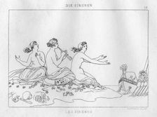 The Sirens attempting to lure Odysseus onto the rocks, c1833. Creator: Unknown