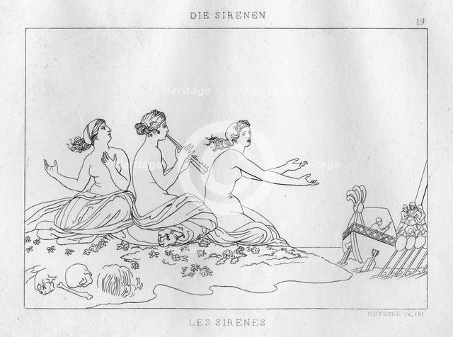The Sirens attempting to lure Odysseus onto the rocks, c1833. Creator: Unknown.