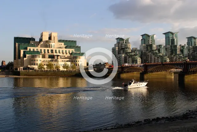 The SIS Building from across the River Thames, London.  Creator: Peter Thompson.
