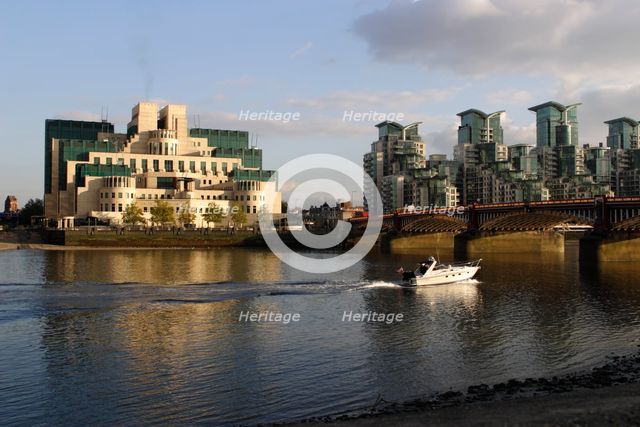 The SIS Building from across the River Thames, London.  Creator: Peter Thompson.