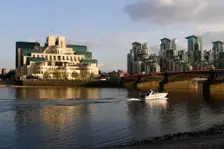 The SIS Building from across the River Thames, London. Creator: Peter Thompson