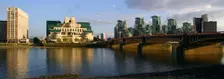 The SIS Building from across the River Thames, London. Creator: Peter Thompson