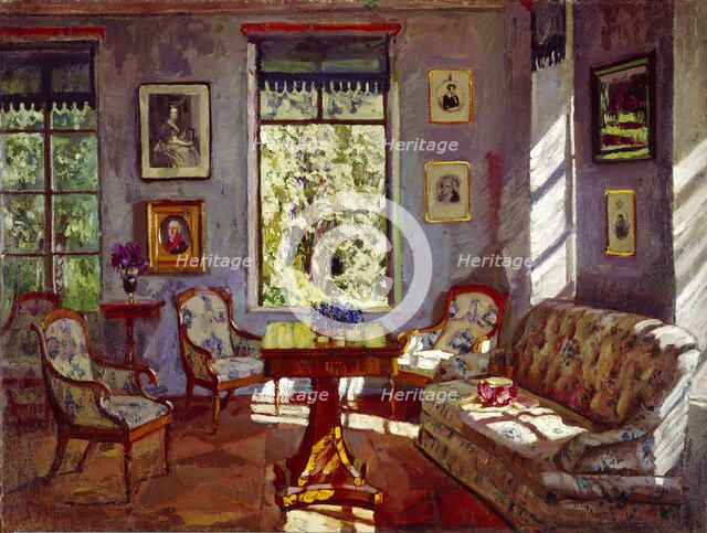 The sitting room in the Manor House Rozhdestveno, 1916. Artist: Zhukovsky, Stanislav Yulianovich (1873-1944)