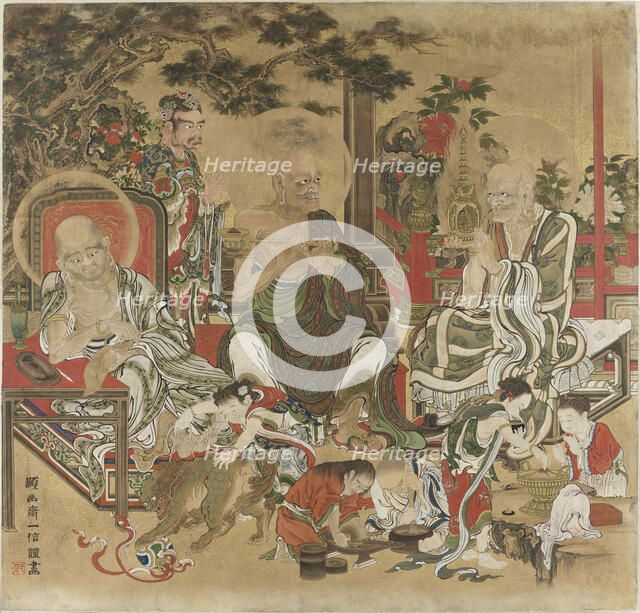 The Sixteen Arhats (Juroku Rakan). Creator: Kazunobu, Kano (1816-1863).