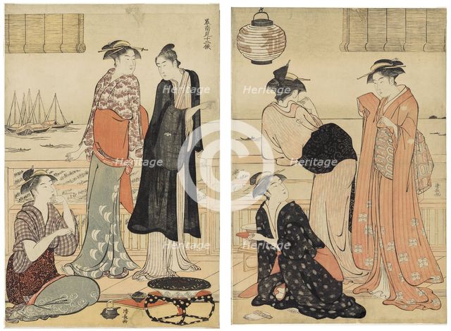 The Sixth Month, Enjoying the Evening Cool in a Teahouse, from the series The Twelve..., About 1783. Creator: Torii Kiyonaga.