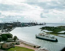 The SL ferry Scania on its way into Landskrona harbour, 1971. Creator: Unknown