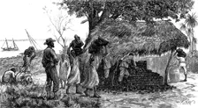 The Slave Trade on the East Coast of Africa: coaling station for... H.M.S. London, at Funzi..., 1881 Creator: W. B. W.
