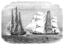 The slaver "Sunny South", alias "Emanuela" surrendering to H.M.S. "Brisk", bearing the flag..., 1860 Creator: Smyth