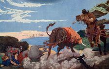 The slaying of the bull of Ishtar 1915. Creator: Ernest Wellcousins