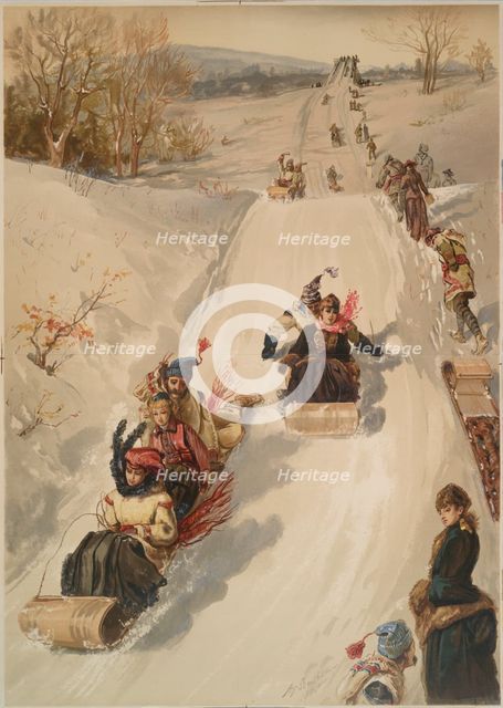 The sledding, c.1880. Creator: Sandham, Henry (1842-1910).