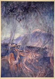 The sleep of Brunnhilde 1910. Creator: Arthur Rackham