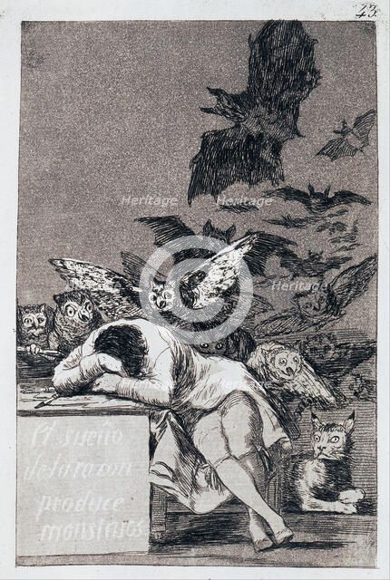 The Sleep of Reason Produces Monsters. (Capricho No 43). Artist: Goya, Francisco, de (1746-1828)