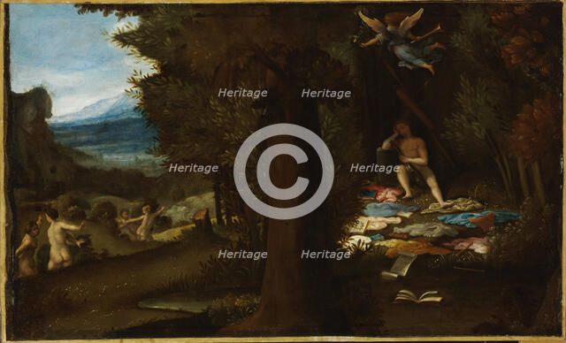 The Sleeping Apollo with the Fleeing Muses and Fame Soaring Away, c1539 . Creator: Lotto, Lorenzo (1480-1556).