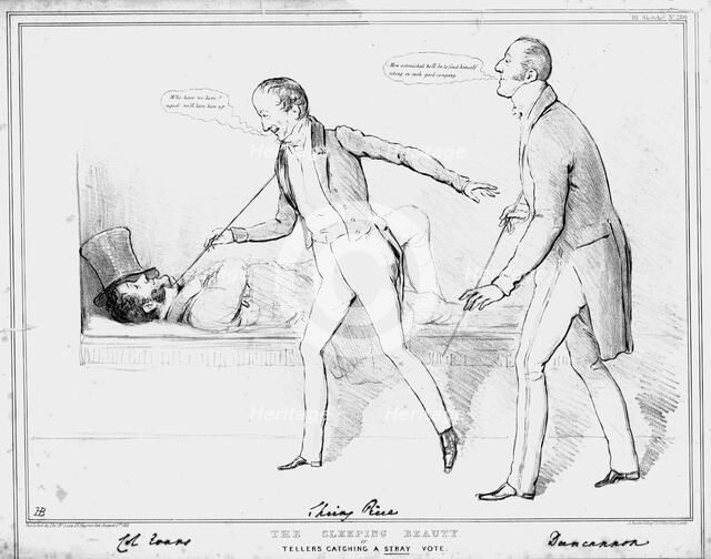 'The Sleeping Beauty or Tellers Catching a Stray Vote', 1833. Creator: John Doyle.