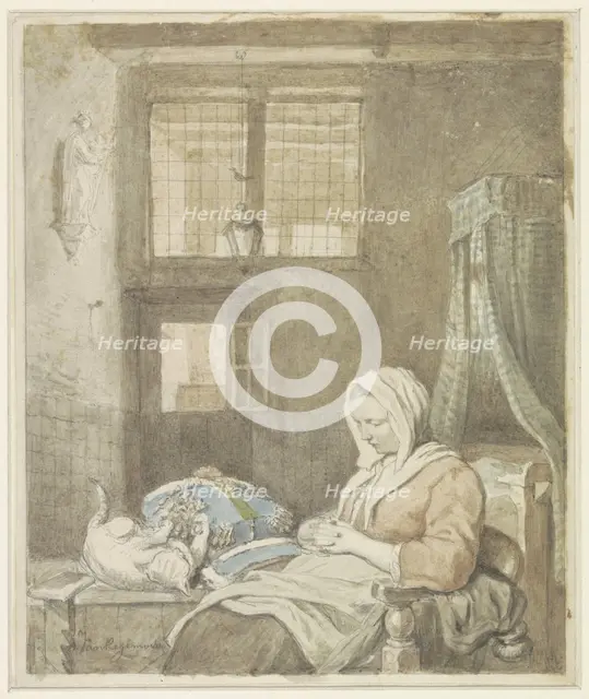 The sleeping lace worker, 1795-1873. Creator: Ignatius van Regemorter.