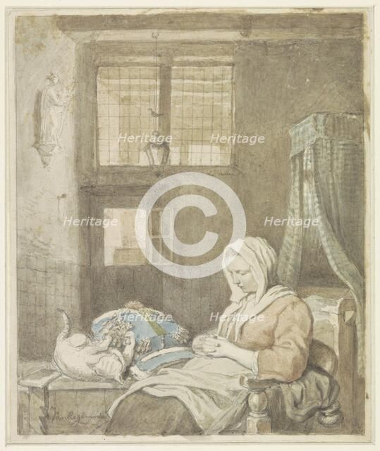 The sleeping lace worker, 1795-1873. Creator: Ignatius van Regemorter.