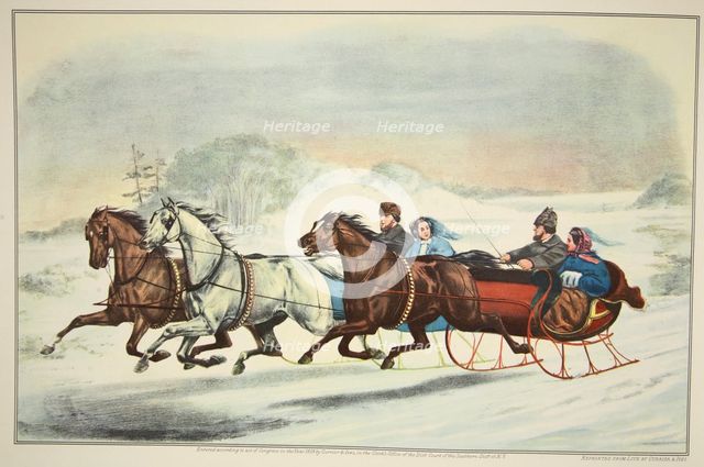 The Sleigh Race, pub. 1859, Currier & Ives (Colour Lithograph)