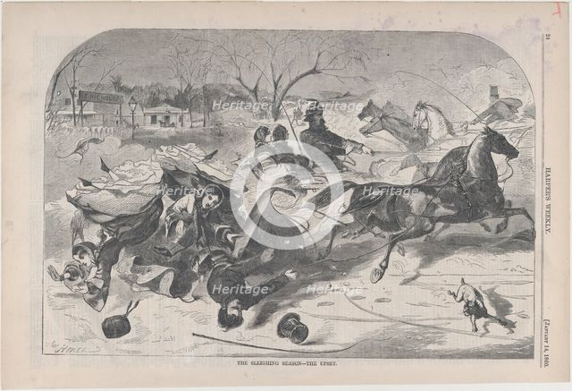 The Sleighing Season - The Upset (Harper's Weekly, Vol. IV), January 14, 1860. Creator: Unknown.