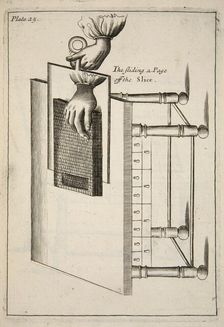 The Sliding a Page off the Slice, pub. 1683 (engraving). Creator: English School (17th Century)