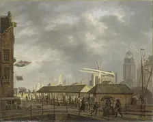 The small Fish Market on the Corner of the Brouwersgracht and Singel, Amsterdam, 1826. Creator: Johannes Jelgerhuis