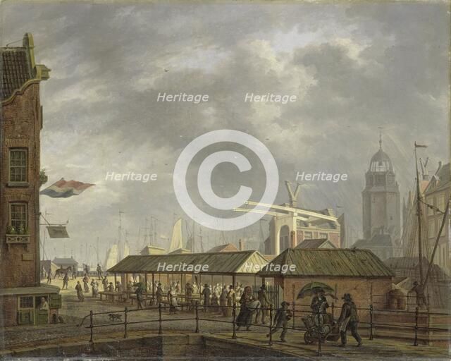 The small Fish Market on the Corner of the Brouwersgracht and Singel, Amsterdam, 1826. Creator: Johannes Jelgerhuis.