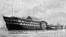 The Smallpox Hulks, Atlas and Endymion, at Deptford Creek, 1881. Creator: Unknown