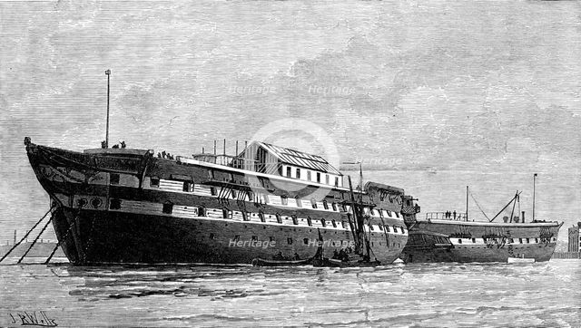 The Smallpox Hulks, Atlas and Endymion, at Deptford Creek, 1881. Creator: Unknown.