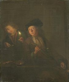 The Smoker (A Man with a Pipe and a Man Pouring a Beverage into a Glass), 1690-1706. Creator: Godfried Schalcken