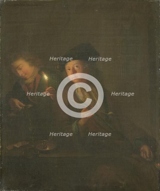 The Smoker (A Man with a Pipe and a Man Pouring a Beverage into a Glass), 1690-1706. Creator: Godfried Schalcken.