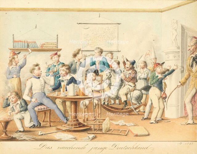 The smoking young Germany, 1843. Creator: Schoeller, Johann Christian (1782-1851).