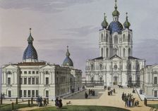 The Smolny Convent of the Resurrection in St. Petersburg, First half of the 19th cent.. Artist: Beggrov, Karl Petrovich (1799-1875)