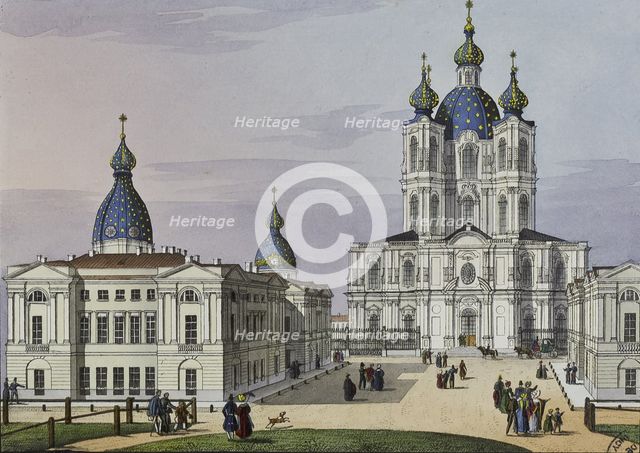 The Smolny Convent of the Resurrection in St. Petersburg, First half of the 19th cent.. Artist: Beggrov, Karl Petrovich (1799-1875)