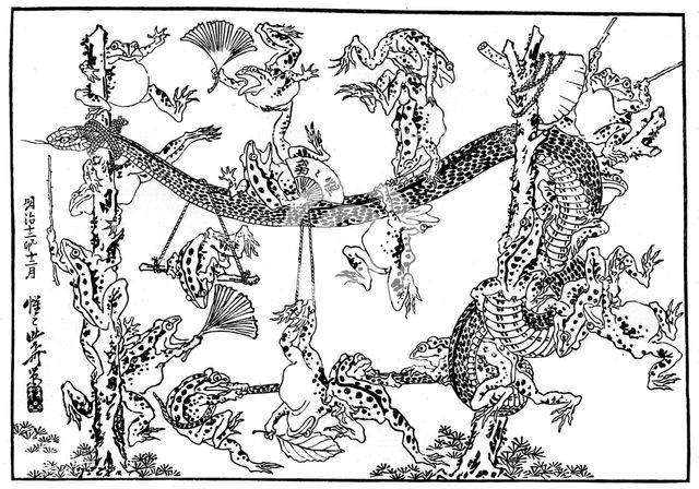 'The Snake and the Frog', 1898.Artist: Kawanabe Kyôsai
