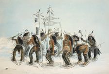 The Snow Shoe Dance, pub. 1845 (colour lithograph). Creator: George Catlin (1796 - 1872)