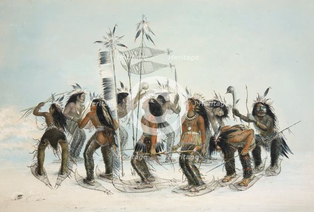 The Snow Shoe Dance, pub. 1845 (colour lithograph). Creator: George Catlin (1796 - 1872).