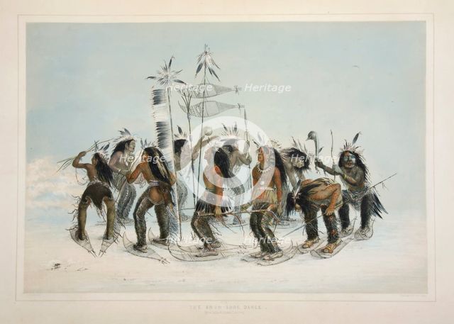 The Snow Shoe Dance, pub. 1845 (colour lithograph). Creator: George Catlin (1796 - 1872).