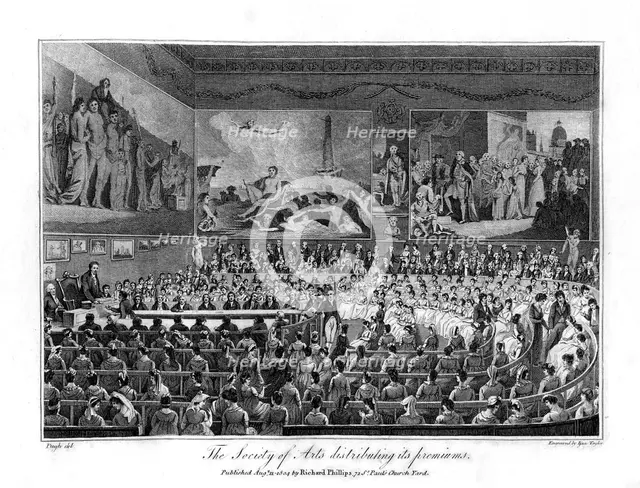 The Society of Arts distributing its premiums, 1804. Artist: Isaac Taylor