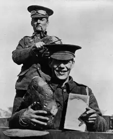 The Soldier and his Rations: A photograph taken at one of the British camps in France 1914