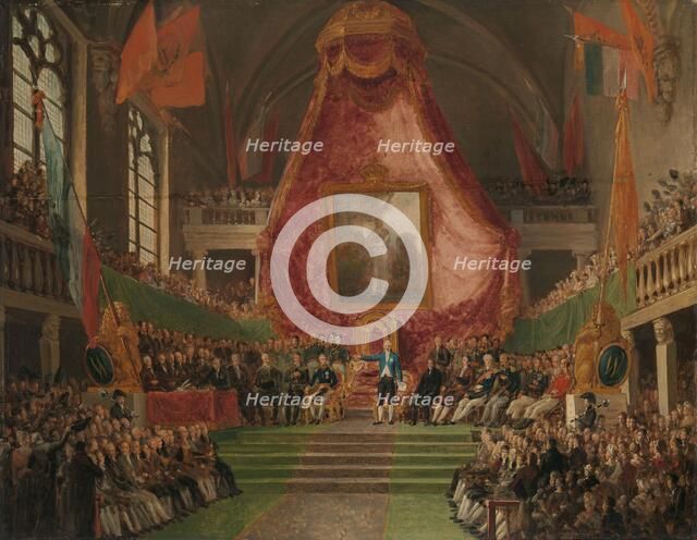 The Solemn Inauguration of University of Ghent by the Prince of Orange in the Throne Room of the Tow Creator: Mathieu Van Brée.