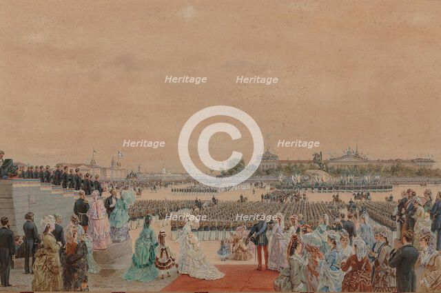 The solemn service on the occasion of the bicentenary of Peter I, on Senate Square..., 30 May 1872. Creator: Gun (Huhn), Karl Fyodorovich (Karl Theodor) (1830-1877).