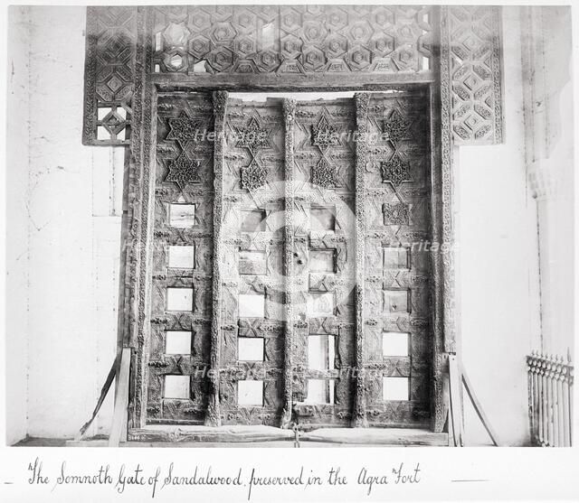 The Somnoth Gate of Sandalwood, Preserved in the Agra, Late 1860s. Creator: Samuel Bourne.