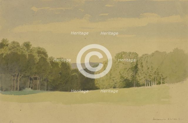 The Sombornswiese meadow with its hunting stand, 1862. Creator: Carl Theodor Reiffenstein.