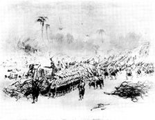 The Soudan Advance - the Battle of Atbara: the Cameron Highlanders firing..., 1898. Creator: Unknown